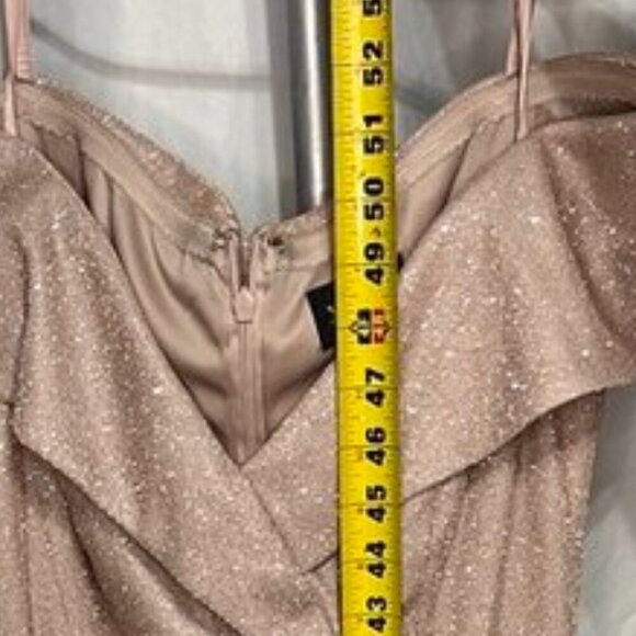 Xscape Metallic Off Shoulder Cascade Ruffle Holiday Party Dress 8 - Picture 3 of 14